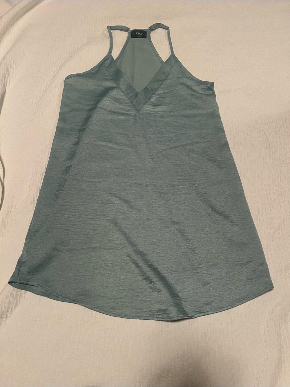 Vici Light Slate Blue/ Green Satin Slip Dress